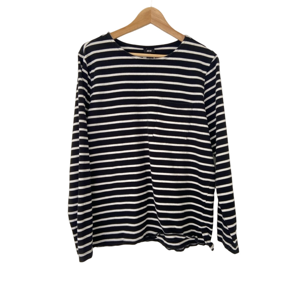 H&M BLACK AND WHITE CLASSIC STRIPED 100% COTTON TOP, LARGE